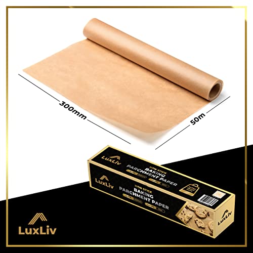 LuxLiv® 164ft (50m) Length Unbleached Brown Parchment Paper Roll for Baking, Sourdough Bread Baking Supplies, Wax Paper Roll, Cooking Paper - Extra Thick & Non-Stick Greaseproof 11.8"/ 1ft 930cm) - Image 2