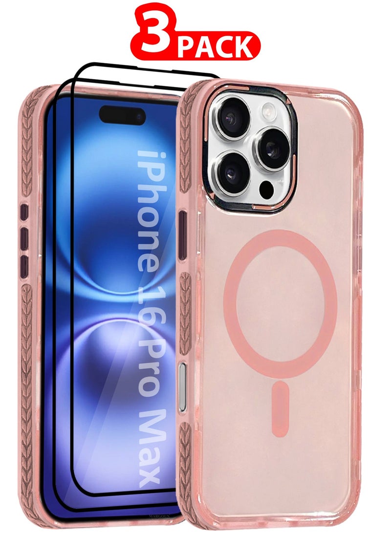 CATANES (for iPhone 16 Pro Max) 3Packs Hard PC Magsafe Case Cover Polycarbonate Magnetic Strong Shockproof Protective Case Cover Transparent - Pink Color - Image 1