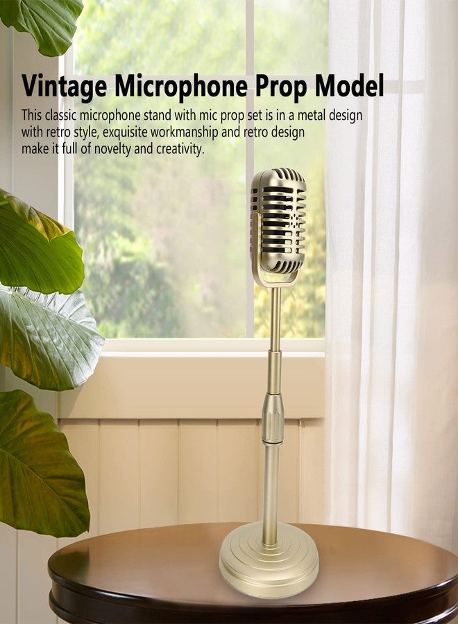 Goshyda Vintage Microphone Prop Model with Adjustable Stand, Old Fashioned Desktop Microphone Prop Decor for Party Decoration, Costume Role Play (Gold) - Image 3