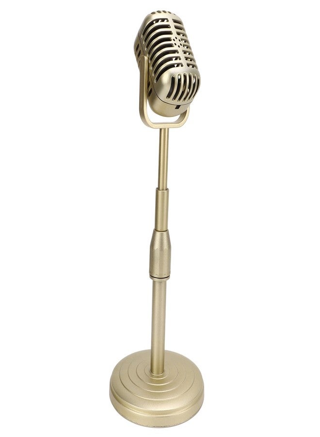 Goshyda Vintage Microphone Prop Model with Adjustable Stand, Old Fashioned Desktop Microphone Prop Decor for Party Decoration, Costume Role Play (Gold) - Image 1