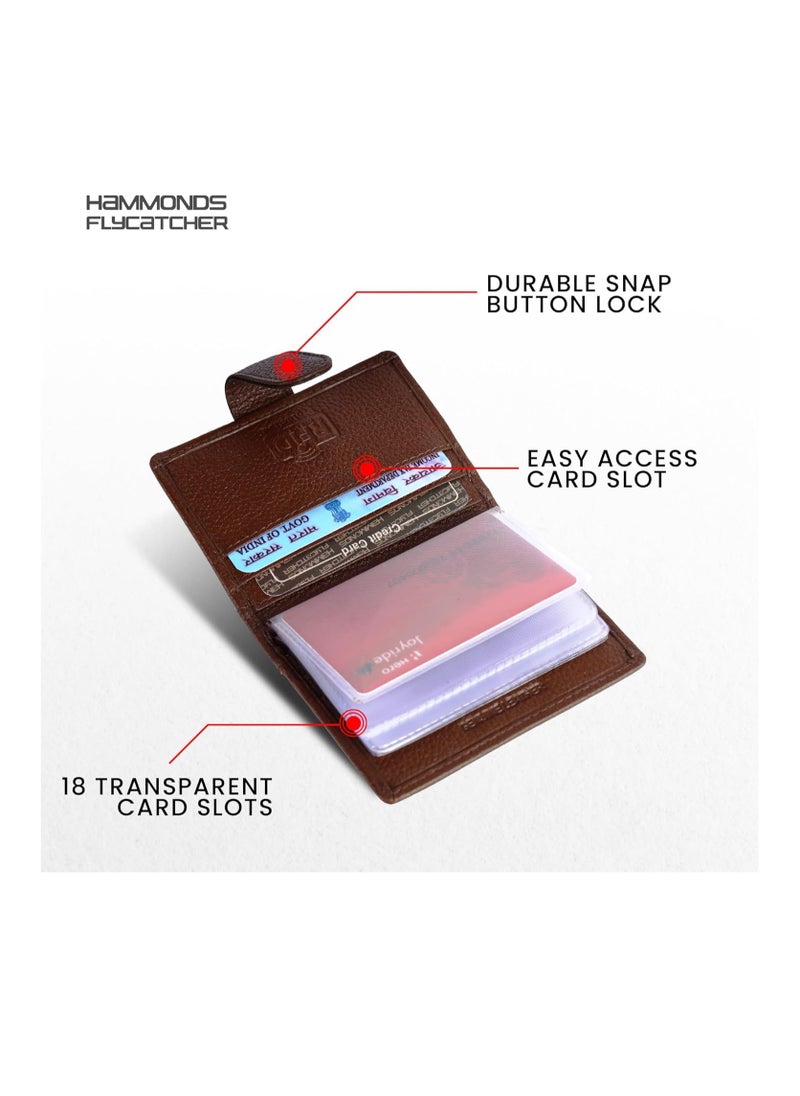 HAMMONDS FLYCATCHER - Card Holder for Men, Credit Card Holder, Slim Bi-Fold RFID Protected Credit Card Wallet for Men with 18 Card Slots, Metal Snap Button - Brushwood | R9JB - Image 1