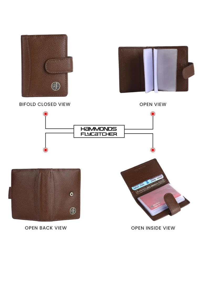 Hammonds Flycatcher  Card Holder for Men, Credit Card Holder, Slim Bi-Fold RFID Protected Credit Card Wallet for Men with 18 Card Slots, Metal Snap Button - Brushwood | R9JB for Men | Best Price UAE