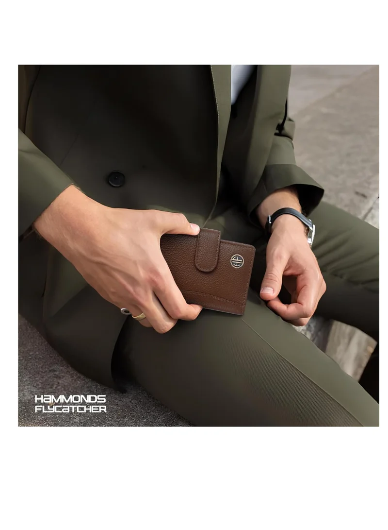 Hammonds Flycatcher  Card Holder for Men, Credit Card Holder, Slim Bi-Fold RFID Protected Credit Card Wallet for Men with 18 Card Slots, Metal Snap Button - Brushwood | R9JB for Men | Best Price UAE