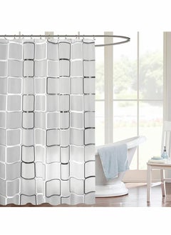 Excefore Bathroom Shower Curtain, Black and White Plaid Plastic Shower Curtain for Bathroom Decor, Waterproof Transparent Shower Curtain Hook Set, Modern Bathroom Curtain 71" x 71"  - Image 2
