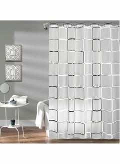 Excefore Bathroom Shower Curtain, Black and White Plaid Plastic Shower Curtain for Bathroom Decor, Waterproof Transparent Shower Curtain Hook Set, Modern Bathroom Curtain 71" x 71"  - Image 1
