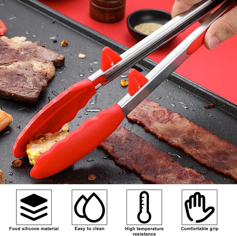 Baskety Tongs Non-Stick Stainless Steel Silicone Kitchen Food Cooking Tongs (9 Inch Red) - Image 3