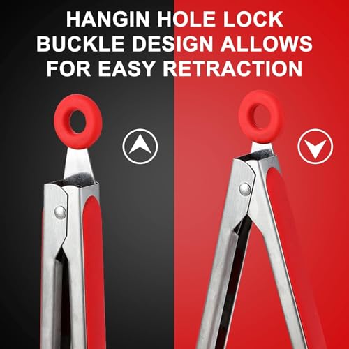 Baskety Tongs Non-Stick Stainless Steel Silicone Kitchen Food Cooking Tongs (9 Inch Red) - Image 4