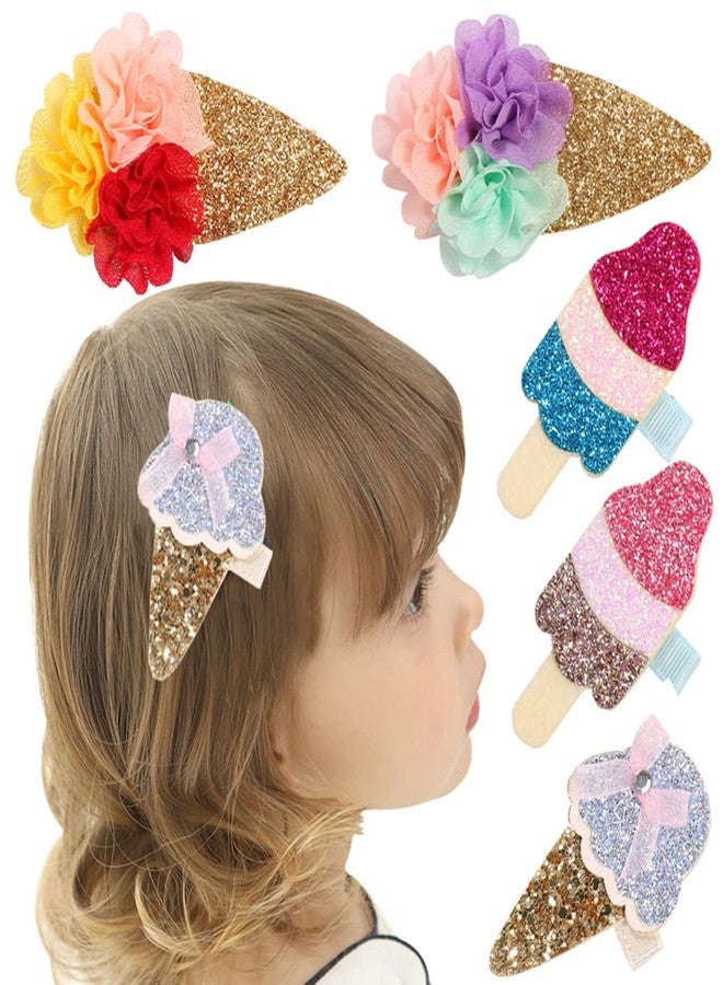 Quupy 5PCs Shiny Ice Cream Hair Clips Ponytail Holder Barrettes Clamps Hairpin Barrette Hair Pins Sequins Hair Jewelry School Daily Hairpin Handmade Hair Accessories Decorations (Random Color) - Image 1
