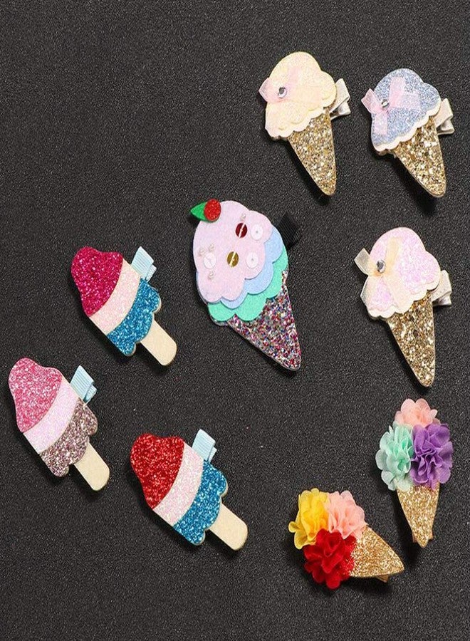 Quupy 5PCs Shiny Ice Cream Hair Clips Ponytail Holder Barrettes Clamps Hairpin Barrette Hair Pins Sequins Hair Jewelry School Daily Hairpin Handmade Hair Accessories Decorations (Random Color) - Image 4