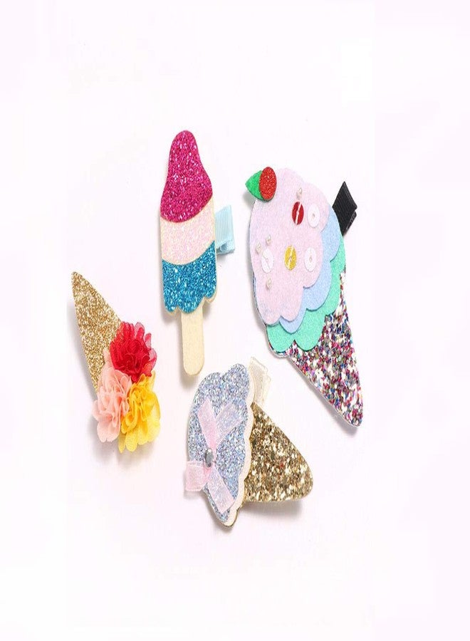 Quupy 5PCs Shiny Ice Cream Hair Clips Ponytail Holder Barrettes Clamps Hairpin Barrette Hair Pins Sequins Hair Jewelry School Daily Hairpin Handmade Hair Accessories Decorations (Random Color) - Image 3