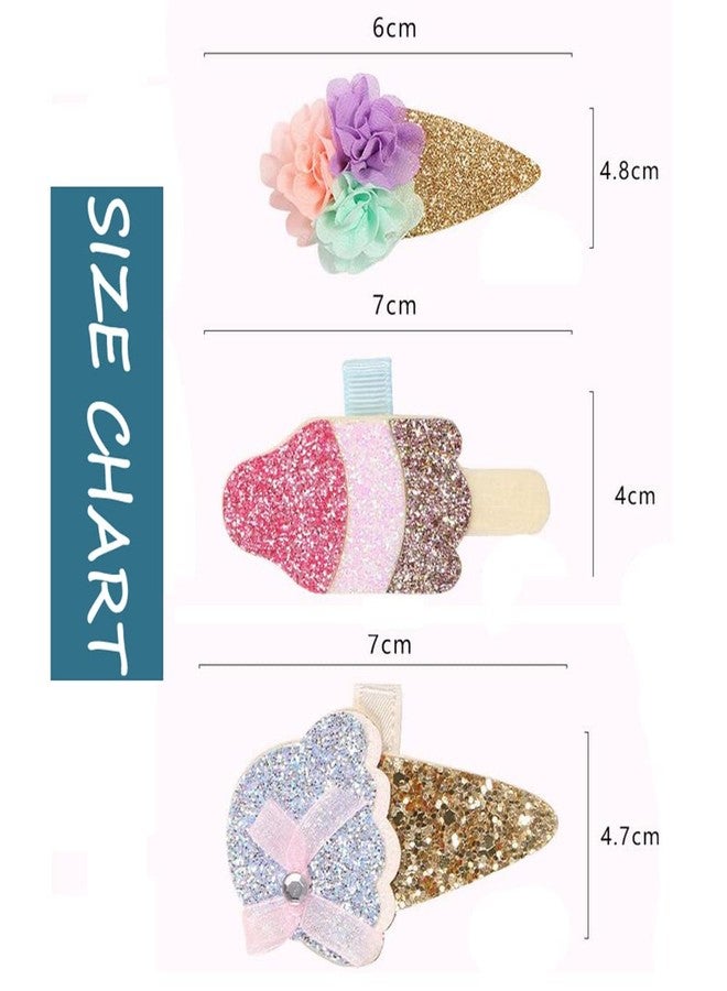 Quupy 5PCs Shiny Ice Cream Hair Clips Ponytail Holder Barrettes Clamps Hairpin Barrette Hair Pins Sequins Hair Jewelry School Daily Hairpin Handmade Hair Accessories Decorations (Random Color) - Image 2