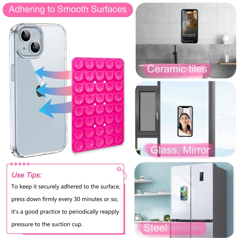 ILKCC Silicone Suction Cup Phone Case Mount Double Sided, Non Slip Phone Accessories Mount, Hands-Free Strong Grip Holder for Selfies and Videos Creators (Pink) - Image 5
