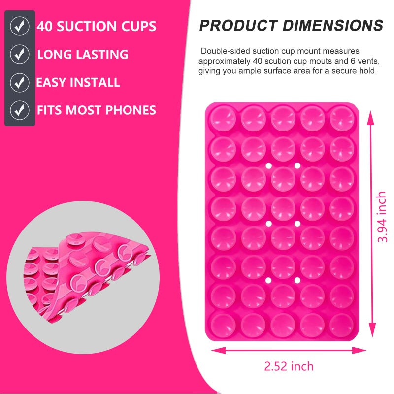 ILKCC Silicone Suction Cup Phone Case Mount Double Sided, Non Slip Phone Accessories Mount, Hands-Free Strong Grip Holder for Selfies and Videos Creators (Pink) - Image 4