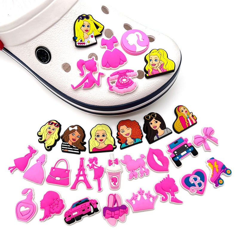 Cute Pink Girl Barbie Series Hole Shoes Shoes Flower Decorative Buckle Diy Soft Glue Girl Shoe Accessories Accessories - Image 3