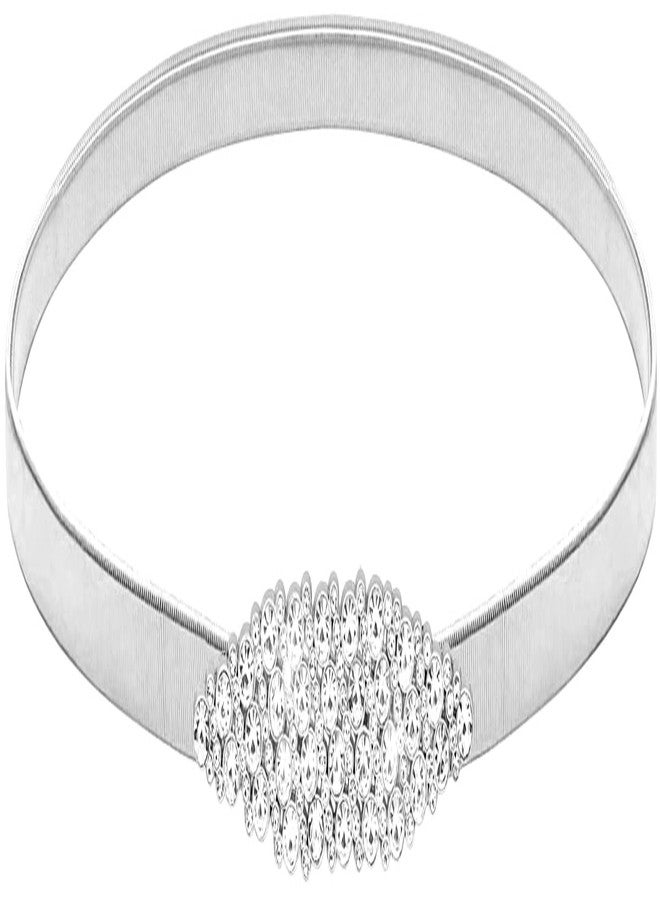 LIMHOO Women's Skinny Metal Waist Belt Elastic Thin Waist Belt for Dress Stretch Chain Belt (HY19414-Silver-M) - Image 1