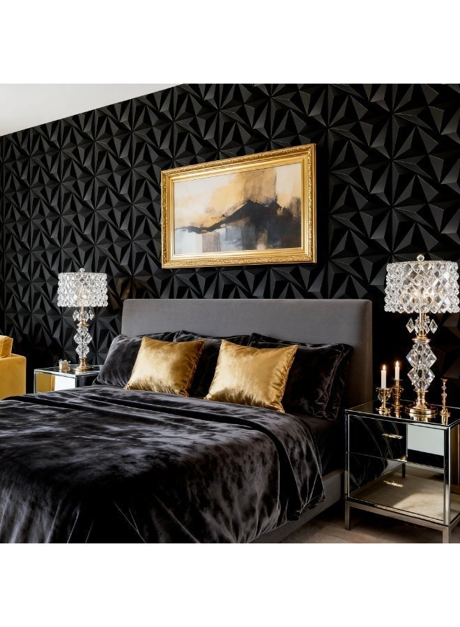 12 Pack 3D Wall Panels for Interior Wall Decor, Black Diamond Design Accent Wall Panels, Modern Decorative Wall Panels for Living Room, Lobby, Office (Black) - Image 4
