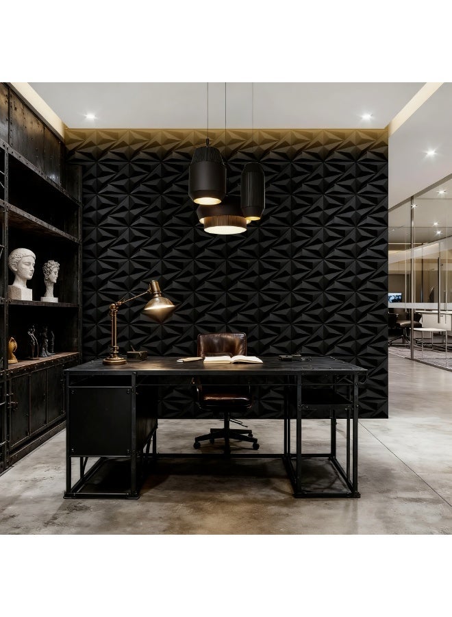 12 Pack 3D Wall Panels for Interior Wall Decor, Black Diamond Design Accent Wall Panels, Modern Decorative Wall Panels for Living Room, Lobby, Office (Black) - Image 3