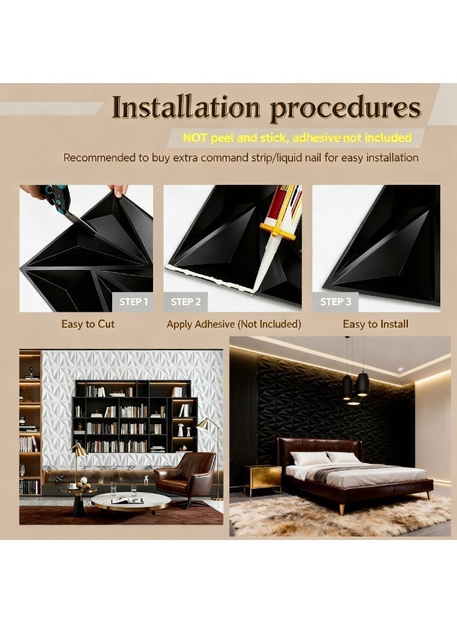 12 Pack 3D Wall Panels for Interior Wall Decor, Black Diamond Design Accent Wall Panels, Modern Decorative Wall Panels for Living Room, Lobby, Office (Black) - Image 5