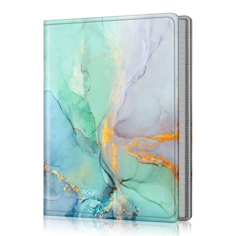 Fintie Fintie Photo Album 5x7 Photos - 52 Photos Small Mini Capacity Premium Vegan Leather Cover Photo Book  Portable Wallet Photo Album for Wedding Family Boys Girls Art Work  Emerald Marble - Image 1