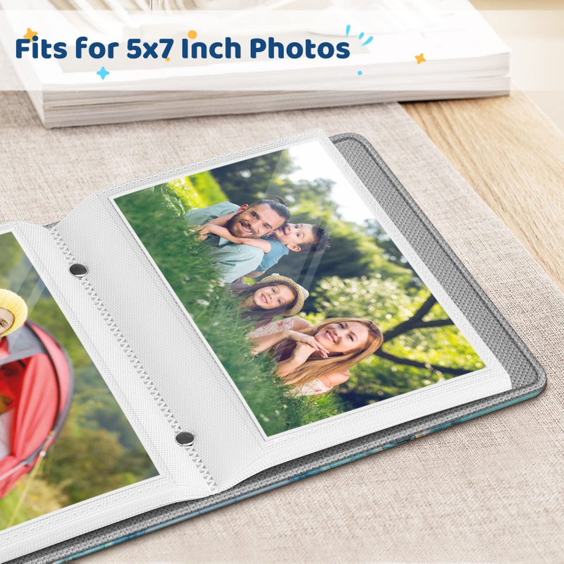 Fintie Fintie Photo Album 5x7 Photos - 52 Photos Small Mini Capacity Premium Vegan Leather Cover Photo Book  Portable Wallet Photo Album for Wedding Family Boys Girls Art Work  Emerald Marble - Image 2