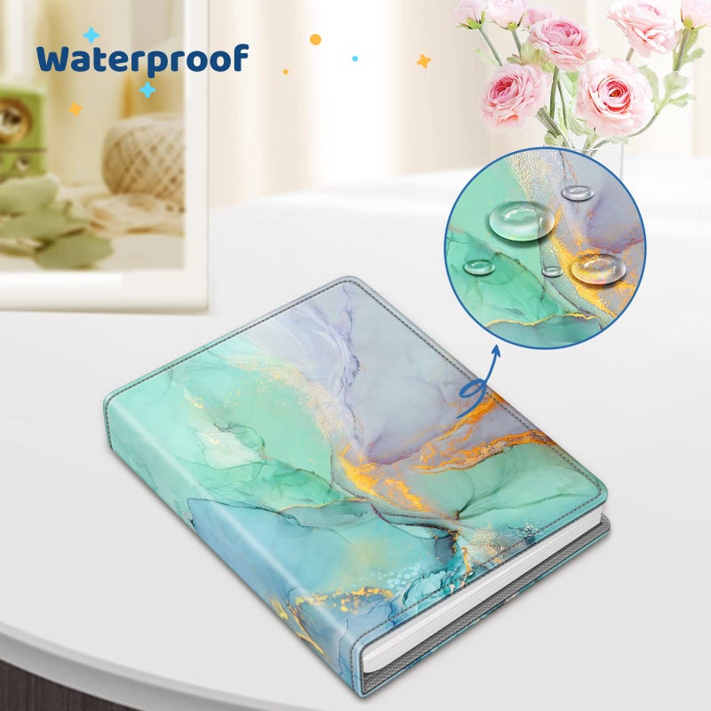 Fintie Fintie Photo Album 5x7 Photos - 52 Photos Small Mini Capacity Premium Vegan Leather Cover Photo Book  Portable Wallet Photo Album for Wedding Family Boys Girls Art Work  Emerald Marble - Image 4
