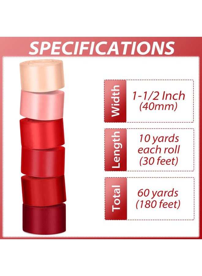 Jacriah 1-1/2 Inch Red Wired Satin Ribbons for Crafts, 6 Rolls Single-Faced Red Assorted Ribbons for Gift Wrapping Flower Bouquet Wedding Invitations Bridal Shower Hair Bows Garland Party Decor - Image 2