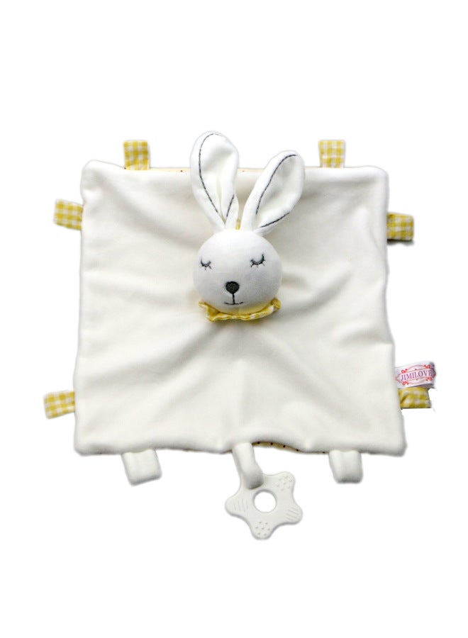 Baby Soothing Towel Plush Teething Toy Interactive Soft Doll Infant Comforter Mouthable Snackable Blanket Visual Auditory Stimulation-Color:White Rabbit With Anthem - Image 1