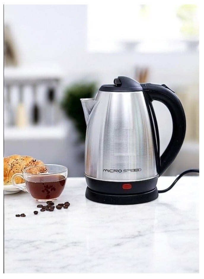 micro speed Stainless Steel Electric Kettle with 360-Degree Rotation Base, Auto Safety Off, Perfect for Boiling Water, Milk & Tea, Protection from Overheating and Dry Boil 2.0 L 1500 W 1500 MS-3450 Silver - Image 5