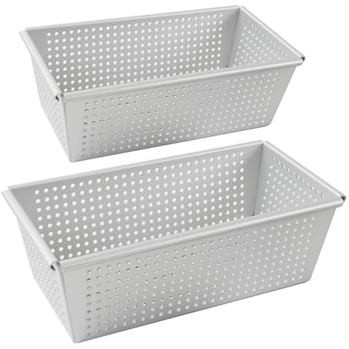 Loaf Tin 2 Pack 20cm  25cm Rectangular Perforated Bread Baking Tin  Anodised Aluminium with NonStick Coating Silver - Image 1