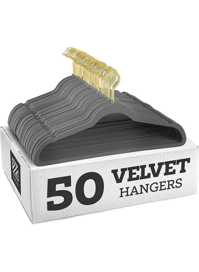 Y&D Grey Gold Hook 50-Piece Flocking Clothes Drying Magic Anti Wrinkle Multi Function Anti Slip Hanger  - Image 1
