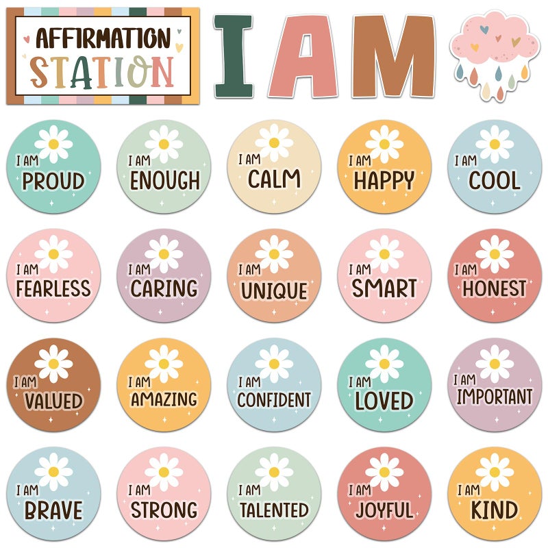 Frienda Boho Affirmation Station Bulletin Board Set Motivational Posters Classroom Mirror Growth Mindset Decor Positive Affirmations Accents Cutouts for School Office Home Teacher Wall Supply - Image 2