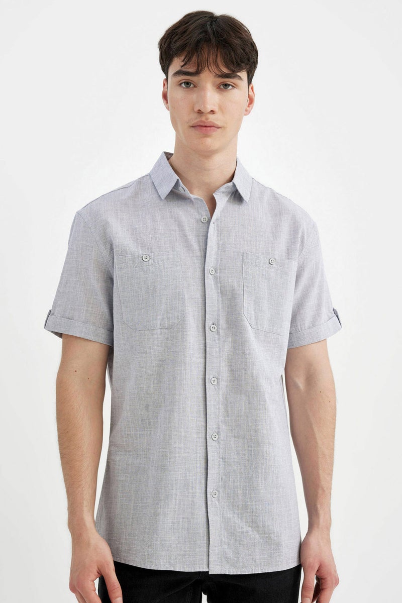 DeFacto Man Slim Fit Poplin Short Sleeve Shirt - Image 1