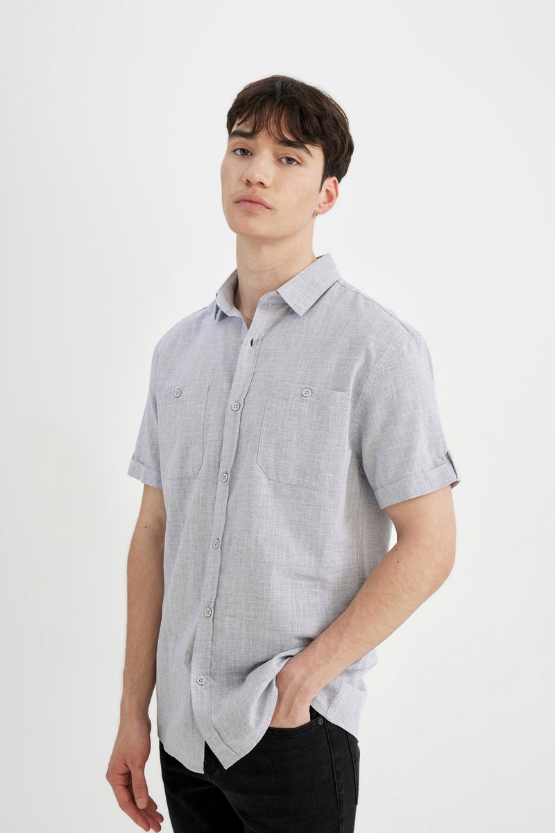 DeFacto Man Slim Fit Poplin Short Sleeve Shirt - Image 4