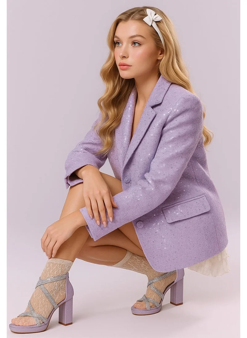 London Rag Rhinestones Embellished Strappy Sandals in Lilac