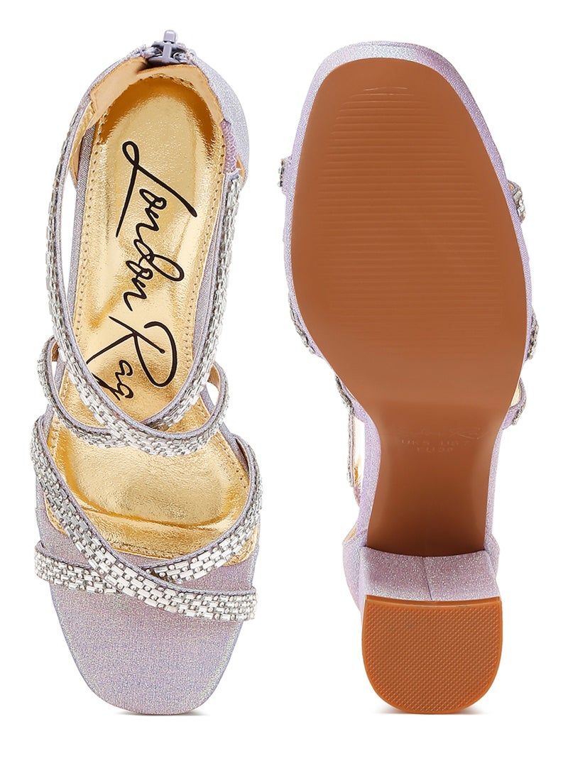 London Rag Rhinestones Embellished Strappy Sandals in Lilac  - Image 4