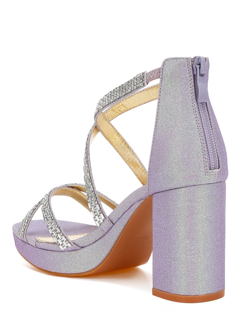 London Rag Rhinestones Embellished Strappy Sandals in Lilac  - Image 3