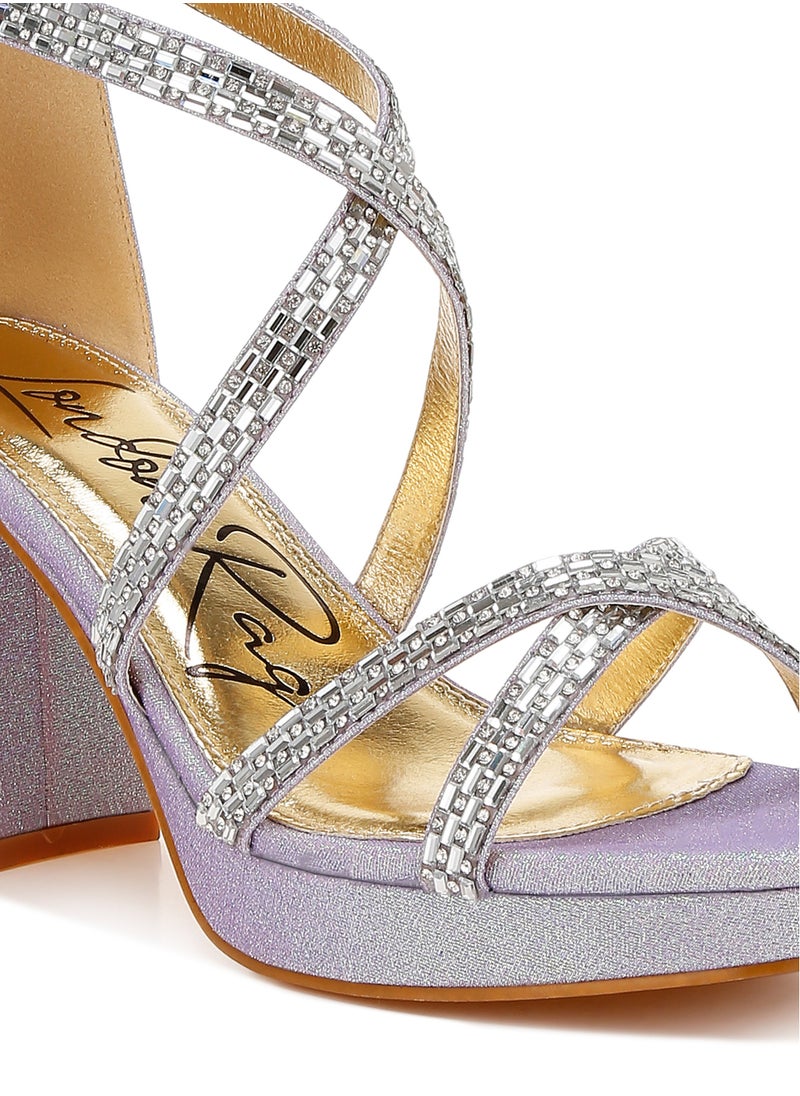 London Rag Rhinestones Embellished Strappy Sandals in Lilac  - Image 5