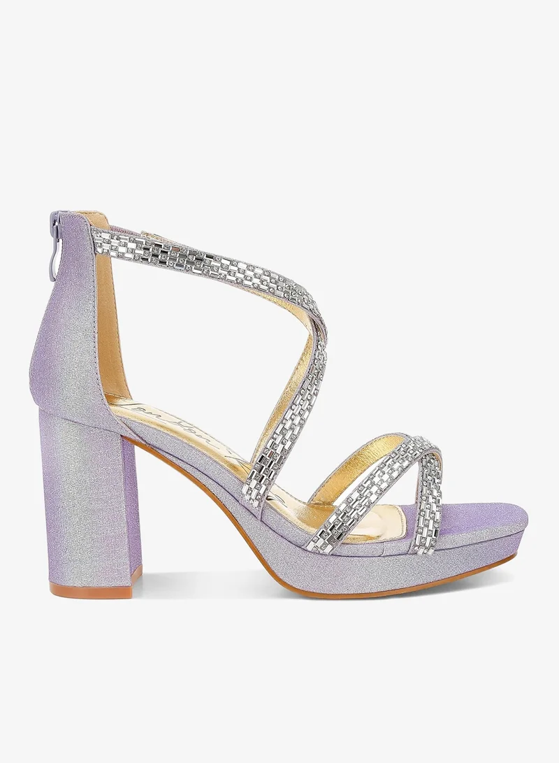 Rhinestones Embellished Strappy Sandals in Lilac