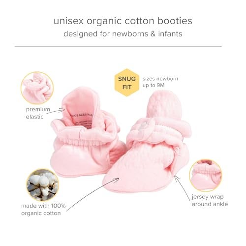 Burt's Bees Baby Girls Booties Organic Cotton Newborn Essentials Shoes, Gender Neutral Color for Ages 0 to 9 Months Old - Image 2