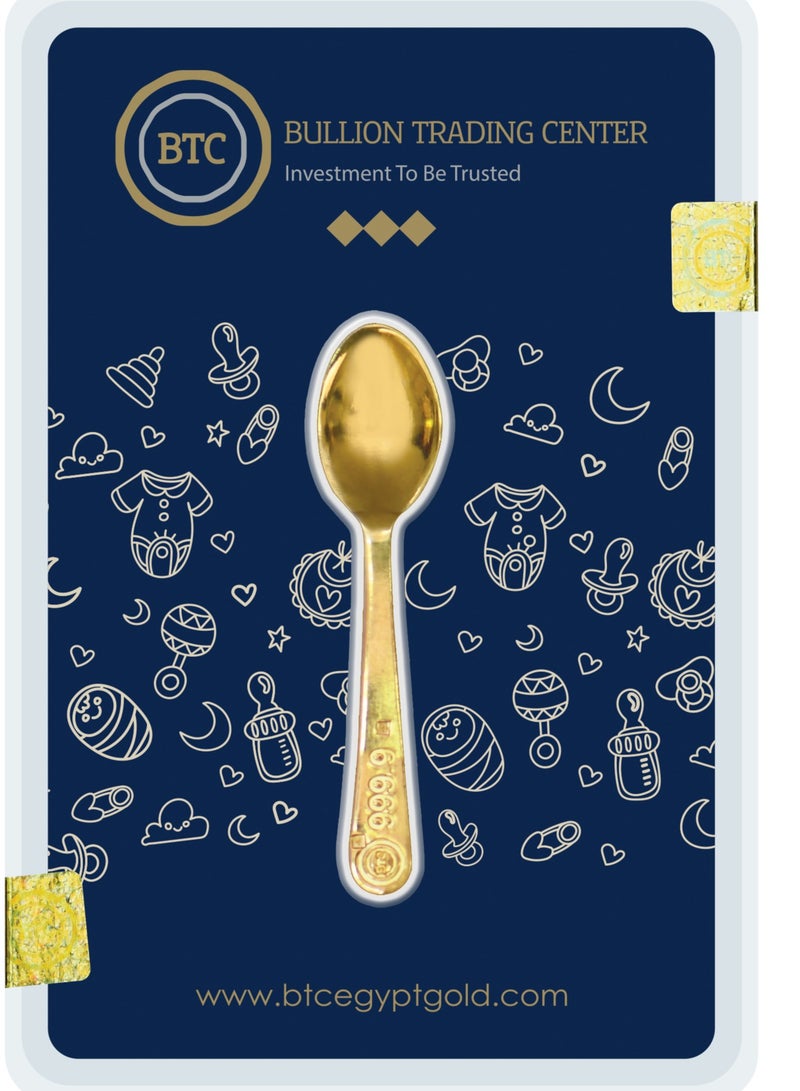 بي تي سي ملعقة من الذهب الأصفر النقي عيار 24 قيراط – 2.5 جرام من BTC – هدية للأطفال من الذهب الخالص 999.9 - Image 1