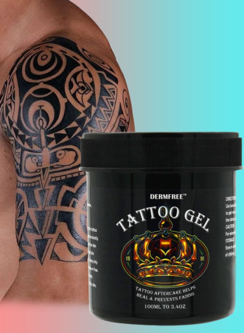 DERMFREE 100ml Tattoo Gel Tattoo Aftercare Gel Moisturizes Hydrates New Tattoos Revives Old Tattoos and Prevent Fading Daily Tattoo Healing Brightener Tattoo Lotion Color Enhancer Brightener Balm  - Image 1