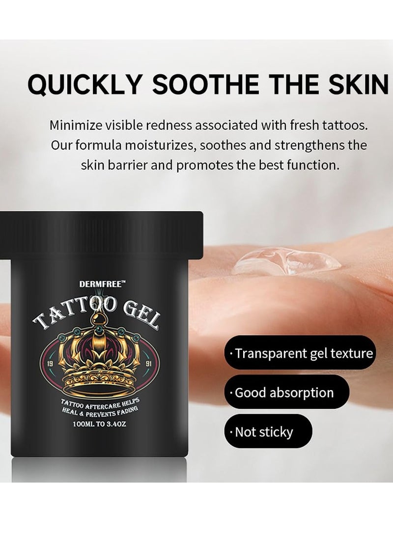 DERMFREE 100ml Tattoo Gel Tattoo Aftercare Gel Moisturizes Hydrates New Tattoos Revives Old Tattoos and Prevent Fading Daily Tattoo Healing Brightener Tattoo Lotion Color Enhancer Brightener Balm  - Image 2