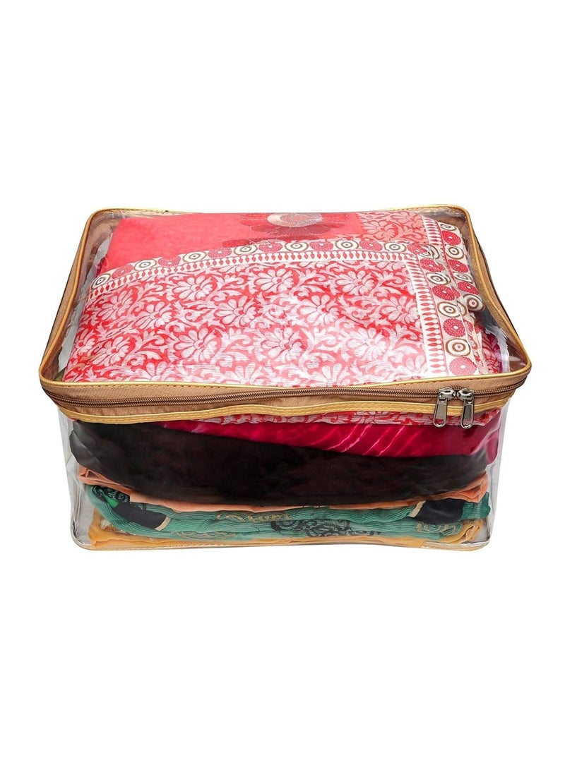 atorakushon® Transparent Saree Cover Garments Storage Bags Wardrobe Organizer Pack of 12 (Golden) - Image 4