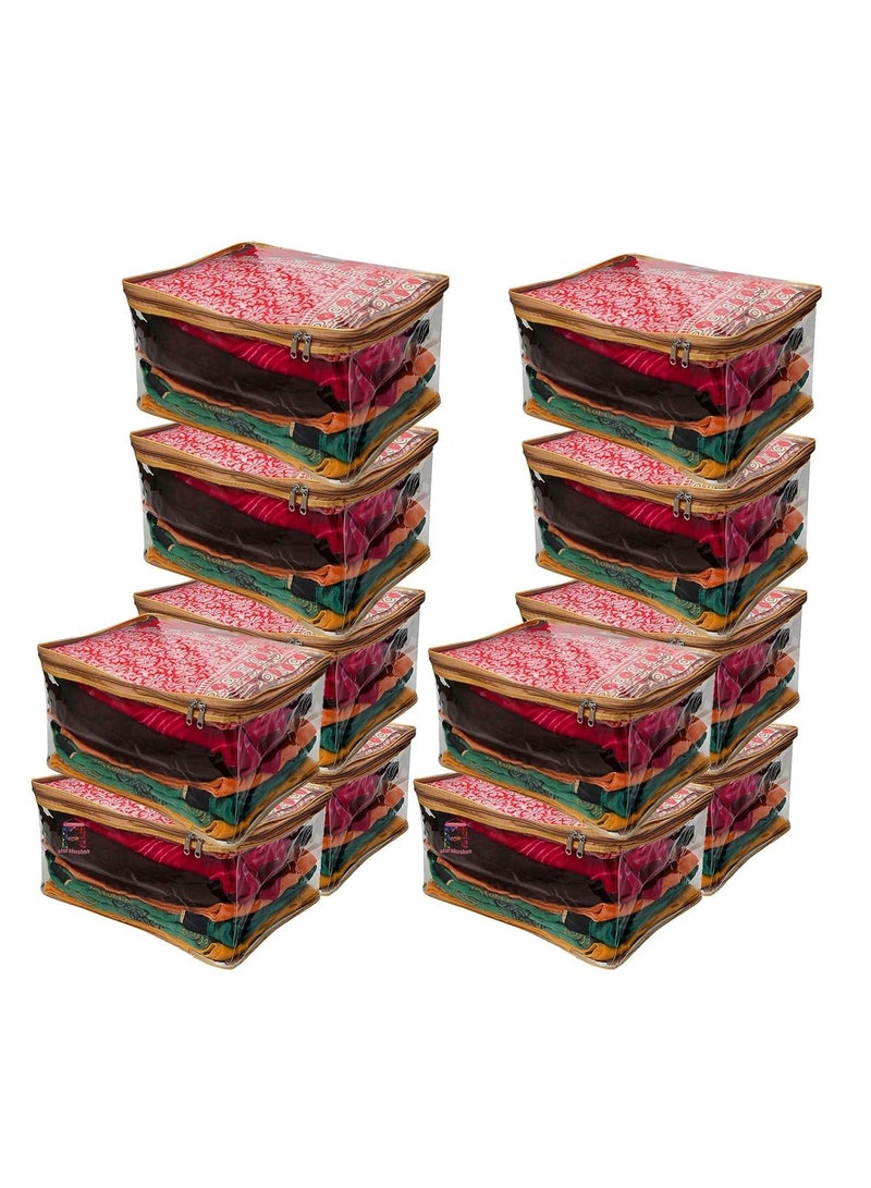 atorakushon® Transparent Saree Cover Garments Storage Bags Wardrobe Organizer Pack of 12 (Golden) - Image 1