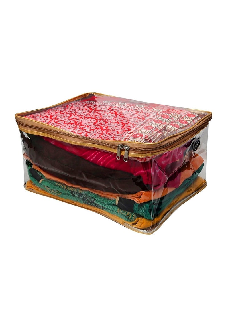 atorakushon® Transparent Saree Cover Garments Storage Bags Wardrobe Organizer Pack of 12 (Golden) - Image 3
