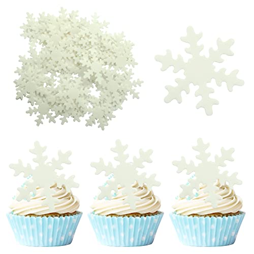 Ephlyn 50Pcs White Edible Snowflake Cupcake Toppers Snowflakes Cake Topper Decorations for Christmas Winter Holiday Frozen Theme Babyshower Birthday Wedding Party Supplies - Image 5