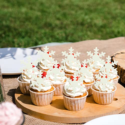 Ephlyn 50Pcs White Edible Snowflake Cupcake Toppers Snowflakes Cake Topper Decorations for Christmas Winter Holiday Frozen Theme Babyshower Birthday Wedding Party Supplies - Image 2