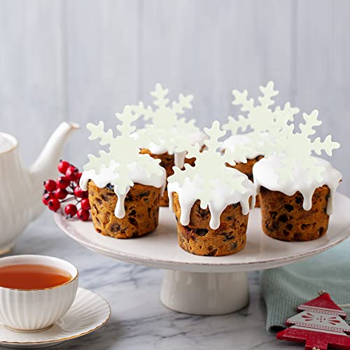 Ephlyn 50Pcs White Edible Snowflake Cupcake Toppers Snowflakes Cake Topper Decorations for Christmas Winter Holiday Frozen Theme Babyshower Birthday Wedding Party Supplies - Image 3