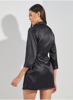 Styli Solid Satin Belted Robe  - Image 4