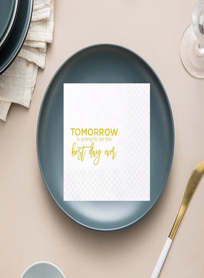 Geloar Rehearsal Dinner Cocktail Napkins, 100 Pack Tomorrow Is Going To Be The Best Day Ever Disposable Paper Napkins for Rehearsal Dinner Wedding Bridal Shower Engagement Bachelor| 2-Ply, 5x5 Inches - Image 4